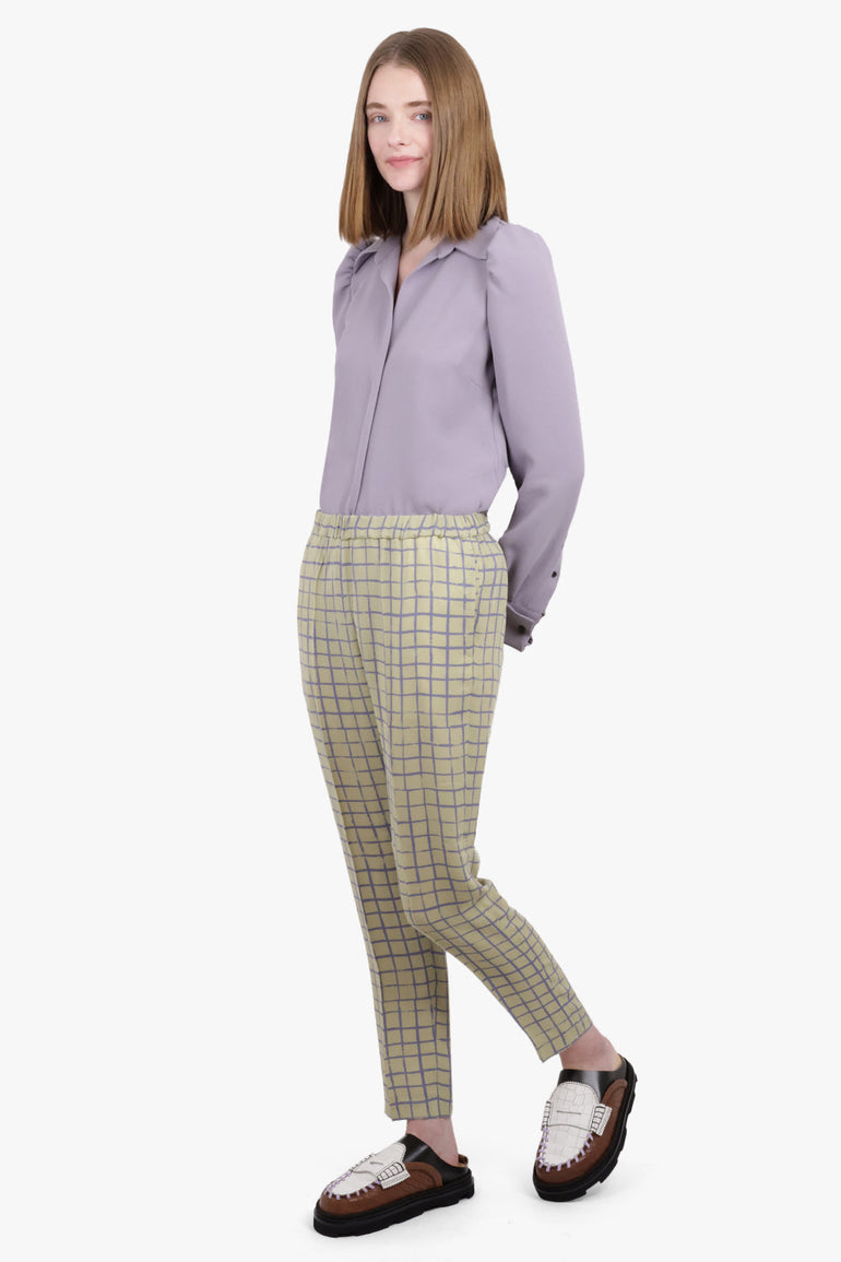 DRIES VAN NOTEN RTW Palmira Check Print Tapered Pant | Beige/Lilac