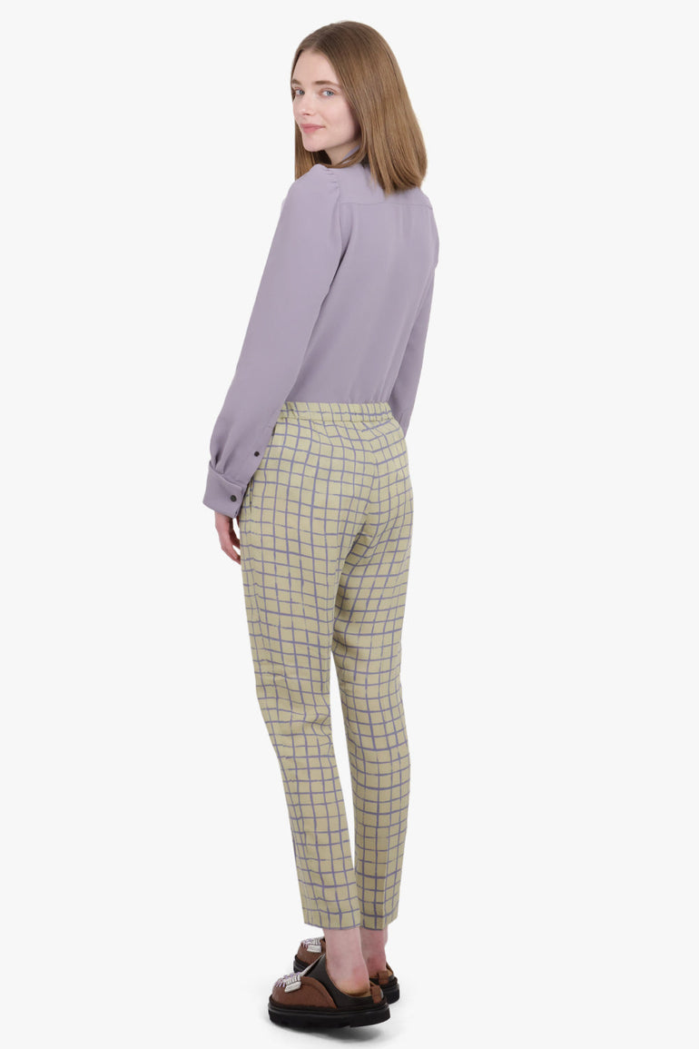 DRIES VAN NOTEN RTW Palmira Check Print Tapered Pant | Beige/Lilac