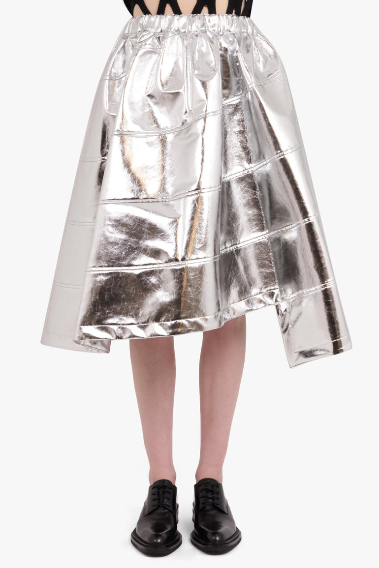 BLACK COMME DES GARÇONS RTW Asymmetric PVC Leather Panel Midi Skirt | Silver