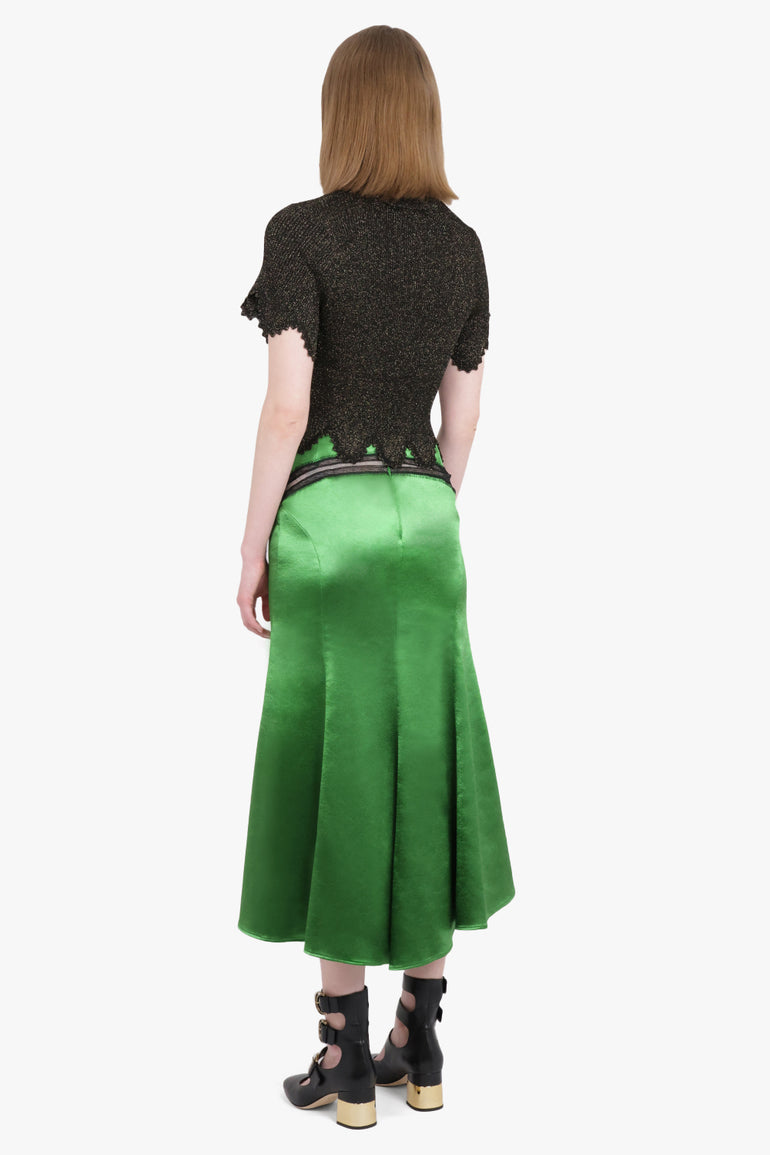 ROCHAS RTW Lace Trim Detail Midi Skirt | Golf Green