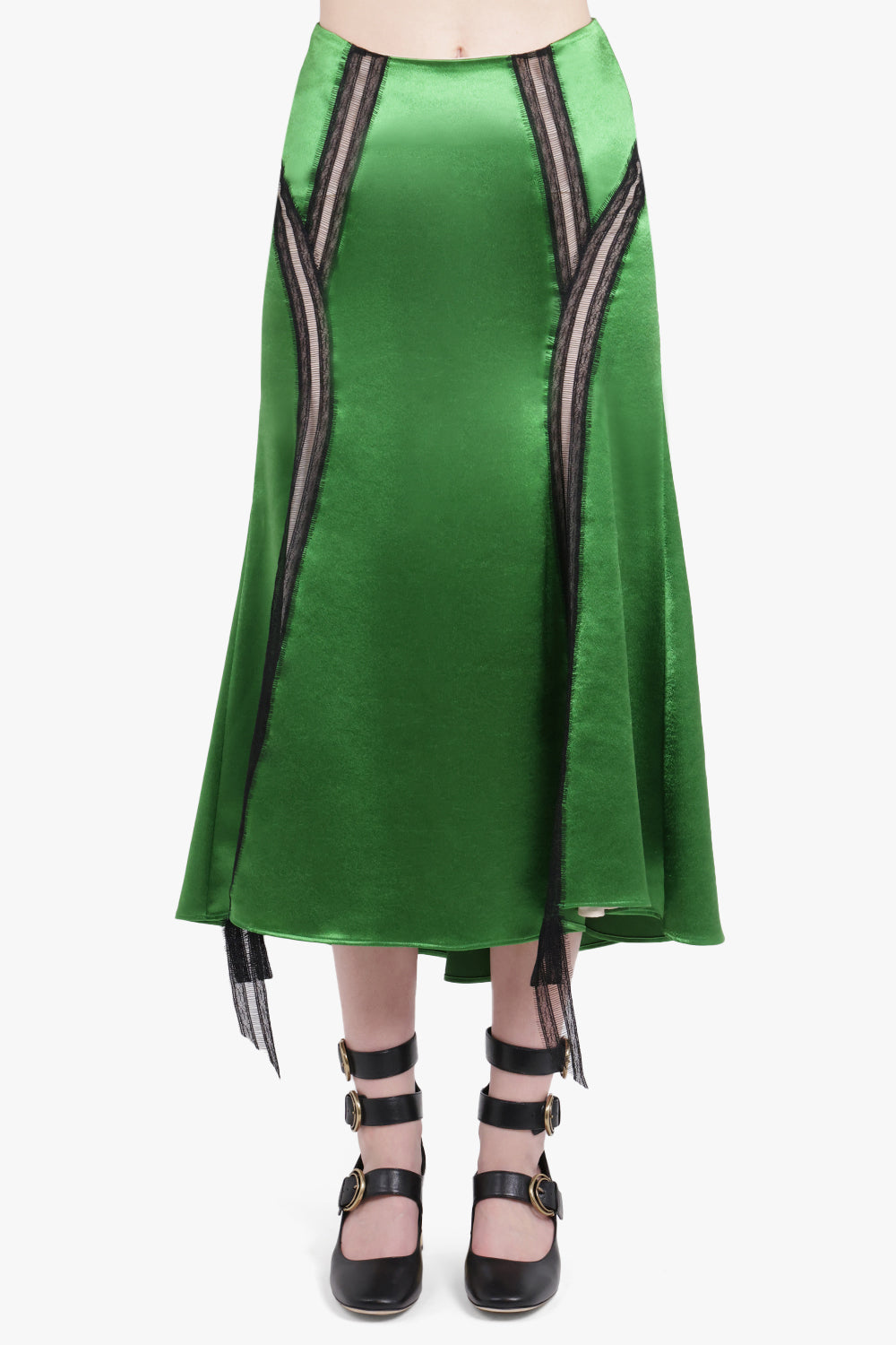 ROCHAS RTW Lace Trim Detail Midi Skirt | Golf Green