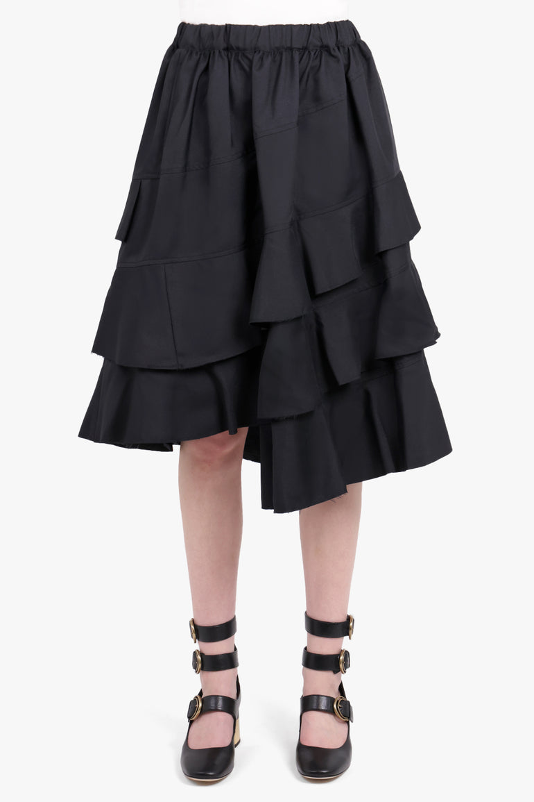 BLACK COMME DES GARÇONS RTW Asymmetric Ruffle Layer Midi Skirt | Black