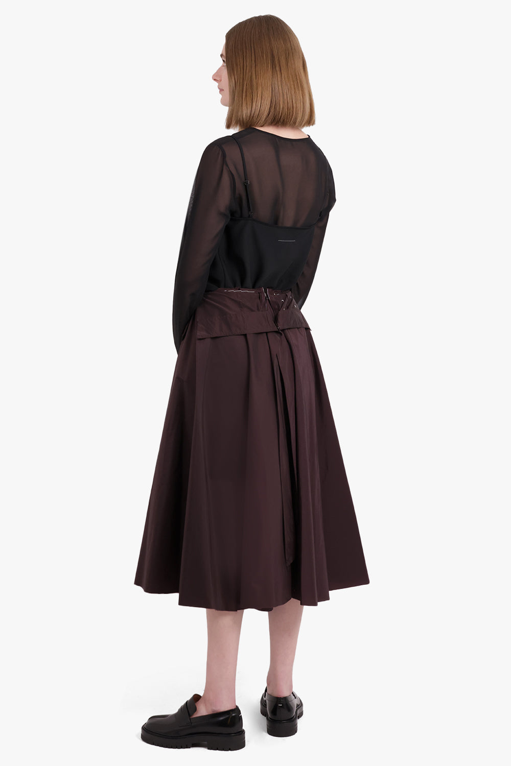 MAISON MARGIELA RTW Disassembled Pleat Midi Skirt | Burgundy