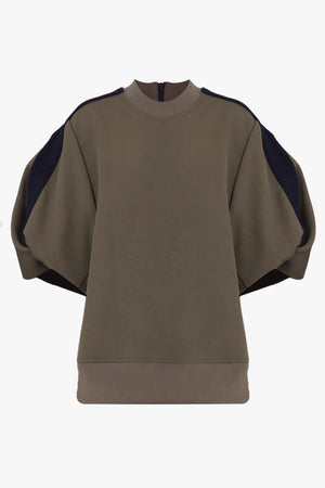 SACAI RTW Balloon S/S Pull over Top | Khaki/Navy