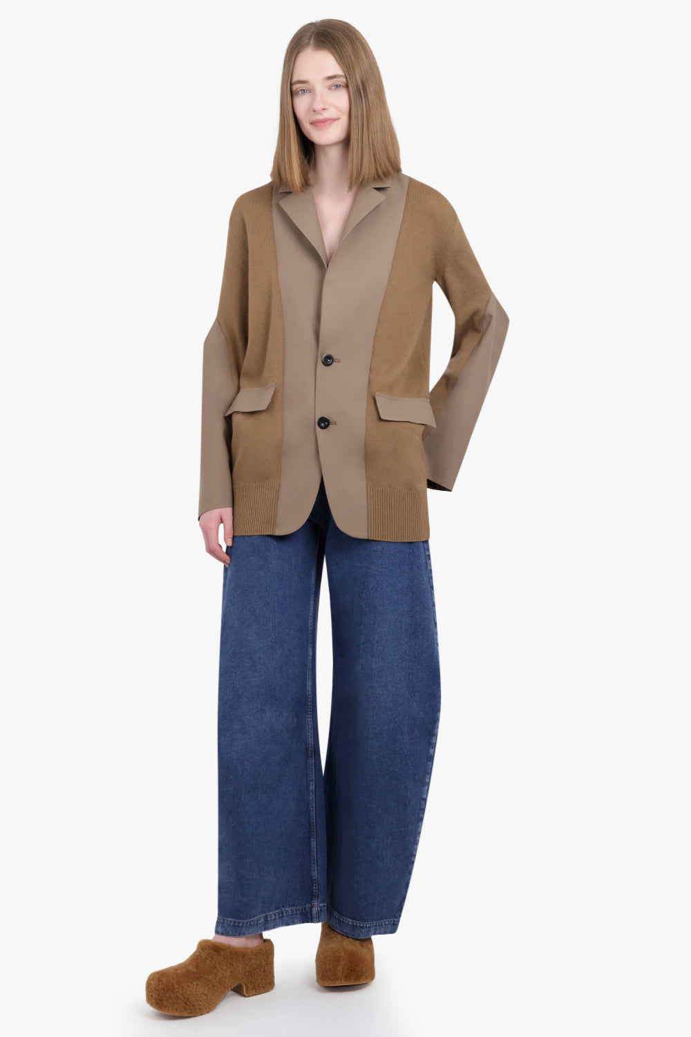 SACAI RTW Cardigan x Suiting Jacket with Balloon Sleeves | Brown