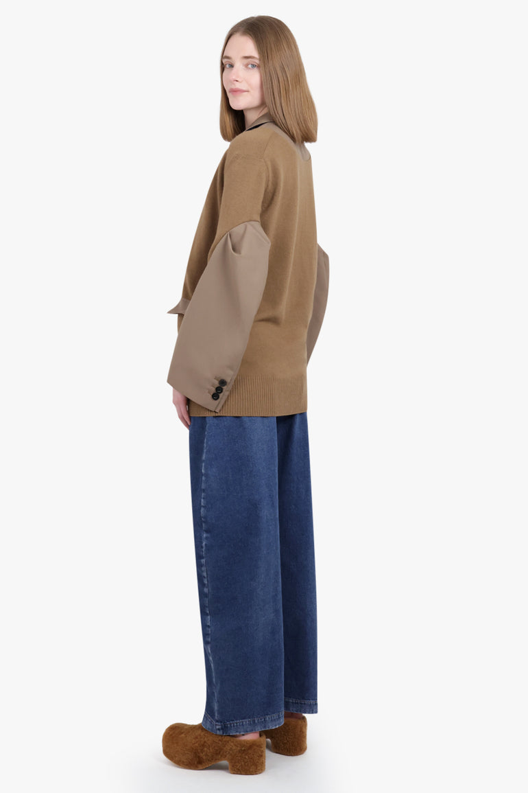 SACAI RTW Cardigan x Suiting Jacket with Balloon Sleeves | Brown