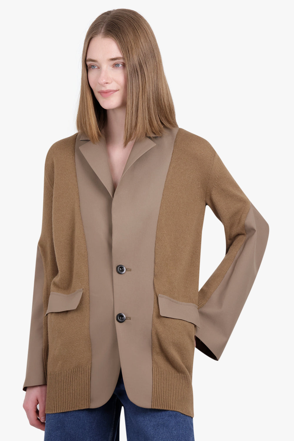 SACAI RTW Cardigan x Suiting Jacket with Balloon Sleeves | Brown