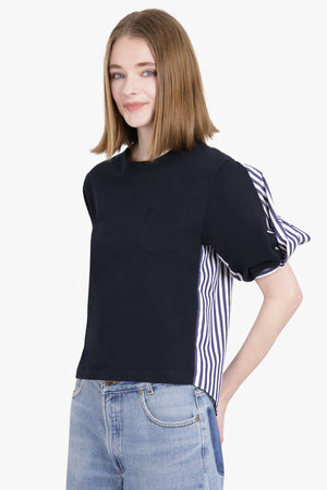 SACAI RTW Cotton Poplin X Cotton Jersey T-Shirt | Navy Stripe