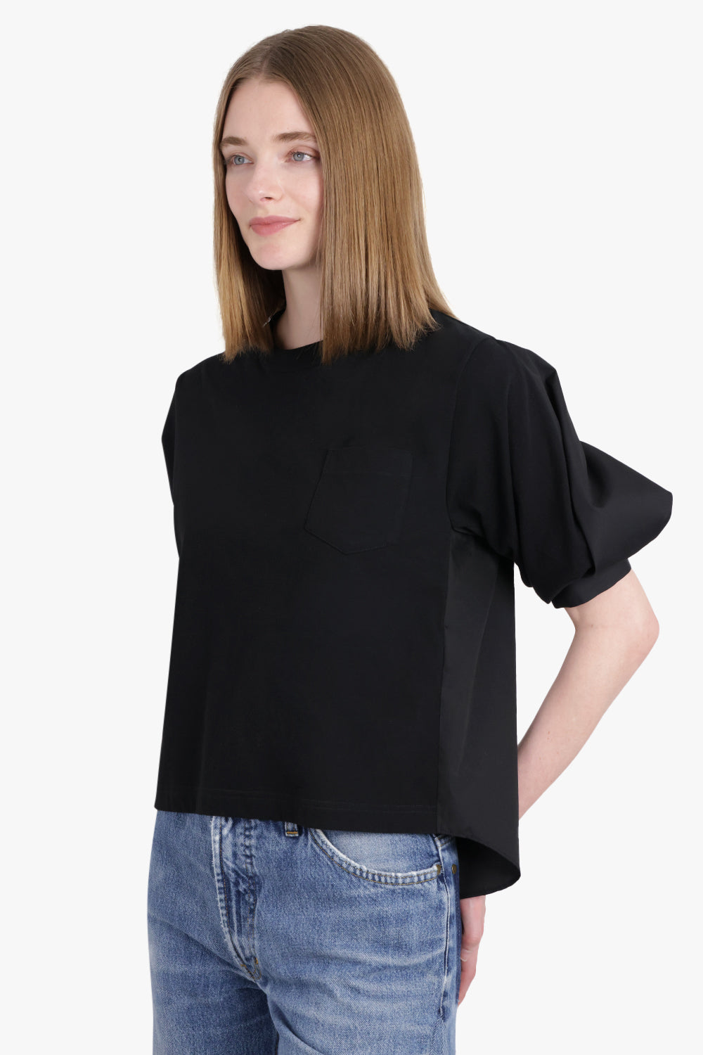 SACAI RTW Cotton Poplin X Cotton Jersey T-Shirt | Black