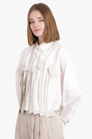 Cropped L/S Attached Panel Shirt | Off White/Ecru