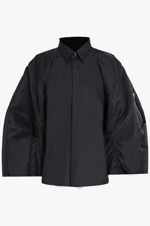 SACAI RTW Contrast Balloon L/S Cropped Shirt | Black