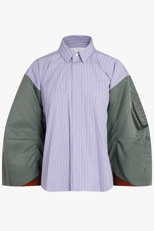 Contrast Balloon L/S Cropped Stripe Shirt | Blue/Khaki