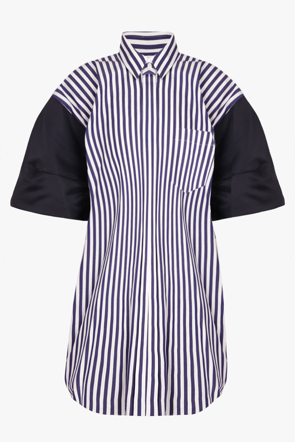 SACAI RTW Contrast Balloon S/S Midi Stripe Shirt Dress | Navy/White