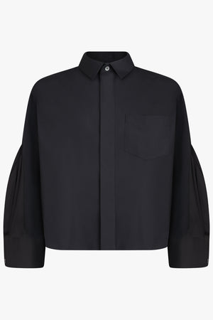 SACAI RTW Crop Shirt with Balloon Sleeve Detail | Black