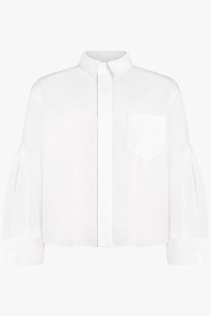 SACAI RTW Crop Shirt with Balloon Sleeve Detail | Off White