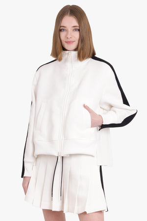 Panel L/S Sports Jacket With Back Pleats | Off White/Black