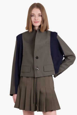 SACAI RTW Suiting Contrast Panel Jacket | Khaki/Navy