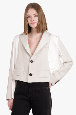 SACAI RTW Suiting Contrast Panel Jacket | White/Ecru