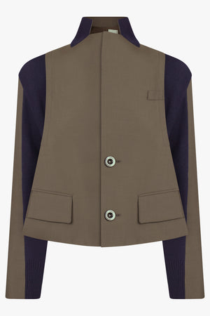 SACAI RTW Suiting Contrast Panel Jacket | Khaki/Navy