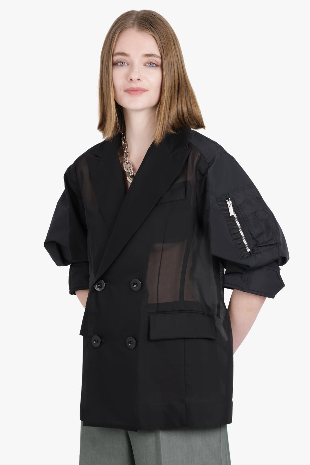 SACAI RTW Voile X Taffeta Jacket | Black