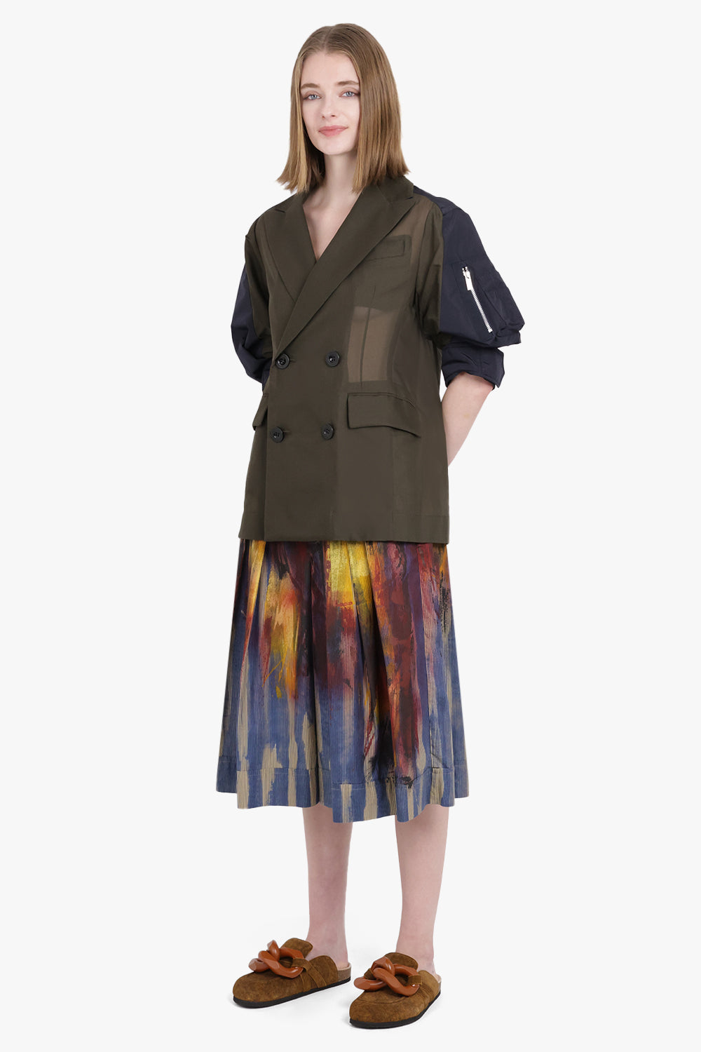 SACAI RTW Voile X Taffeta Jacket | Khaki Navy