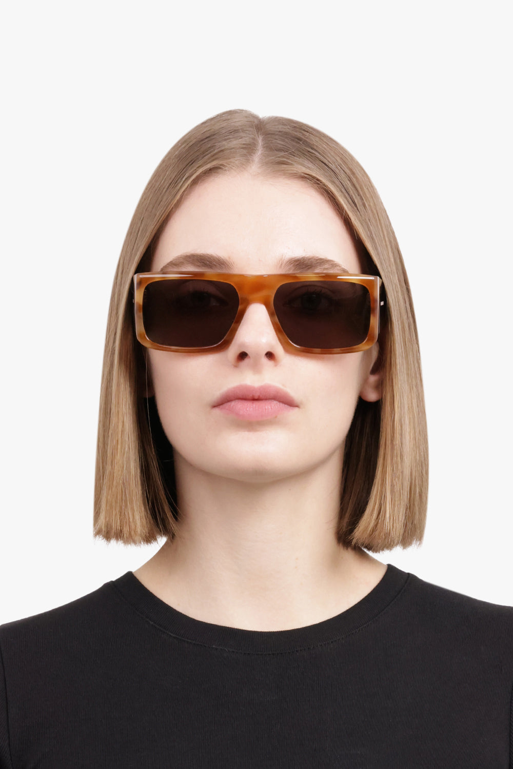 SAINT LAURENT ACCESSORIES BROWN / BLACK SL 635 Square Frame Two Tone Sunglasses | Brown/Black