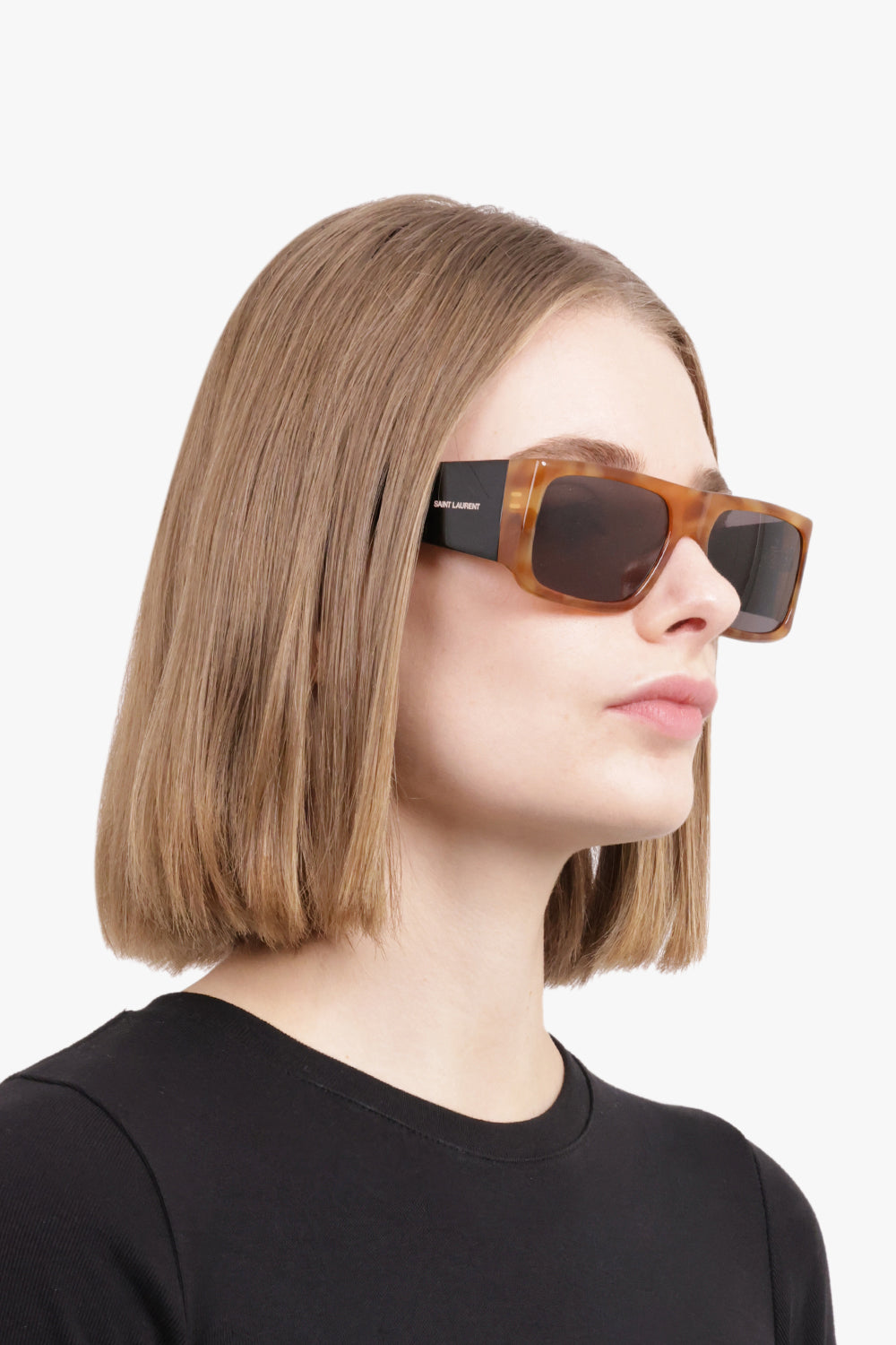 SAINT LAURENT ACCESSORIES BROWN / BLACK SL 635 Square Frame Two Tone Sunglasses | Brown/Black