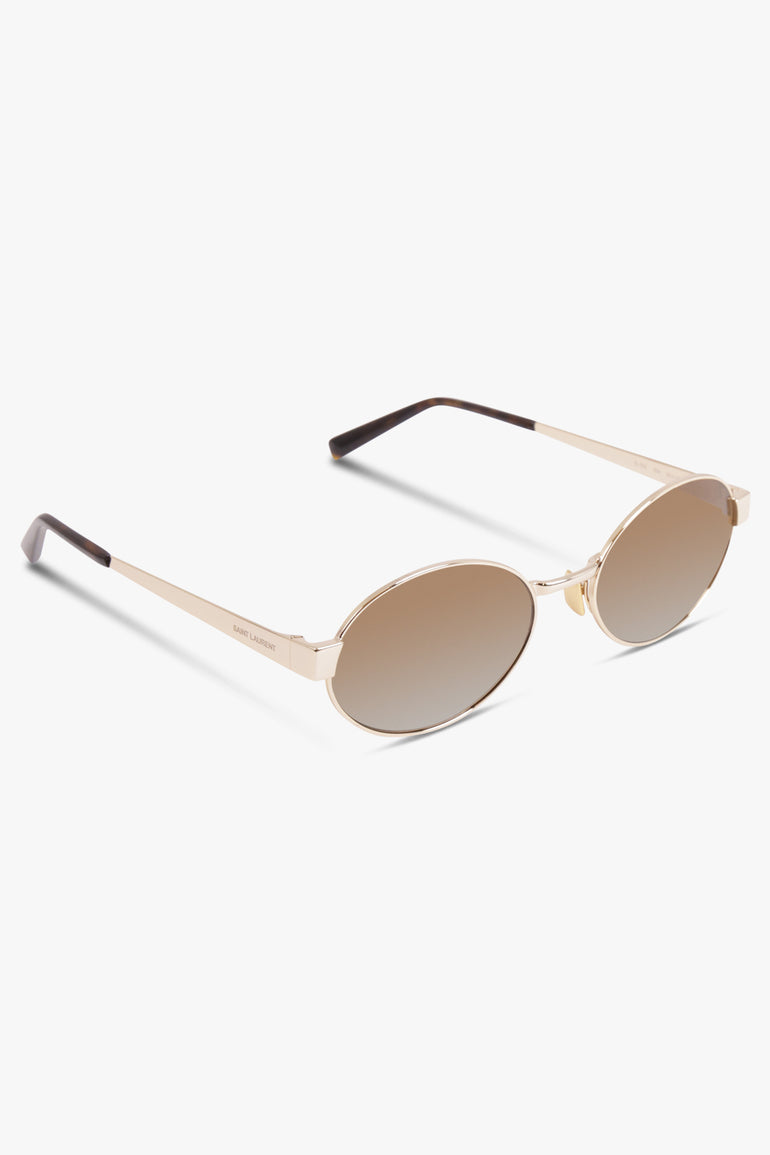 SAINT LAURENT ACCESSORIES GOLD / GOLD/BROWN SL 692 Oval Metal Frame Sunglasses | Gold/Brown