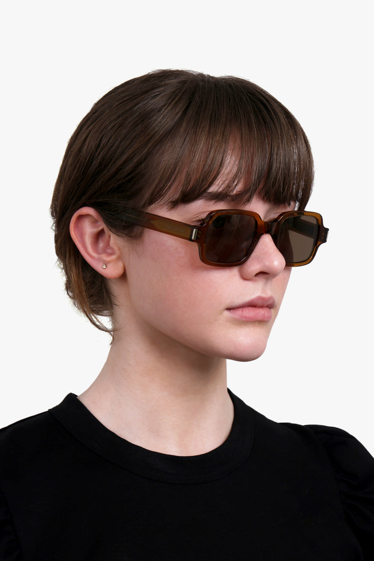 SAINT LAURENT ACCESSORIES BROWN / TRANSPARENT COGNAC BROWN/LIGHT BROWN SL 720 Geometric Square Frame Sunglasses | Brown