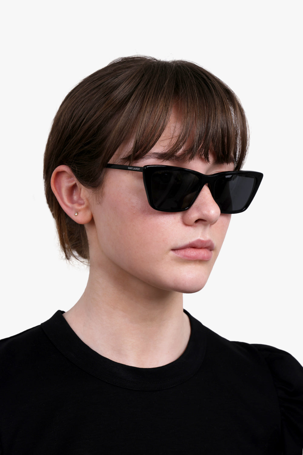 SAINT LAURENT ACCESSORIES BLACK SL 737 Mica Thin Square Cat Eye Sunglasses | Black