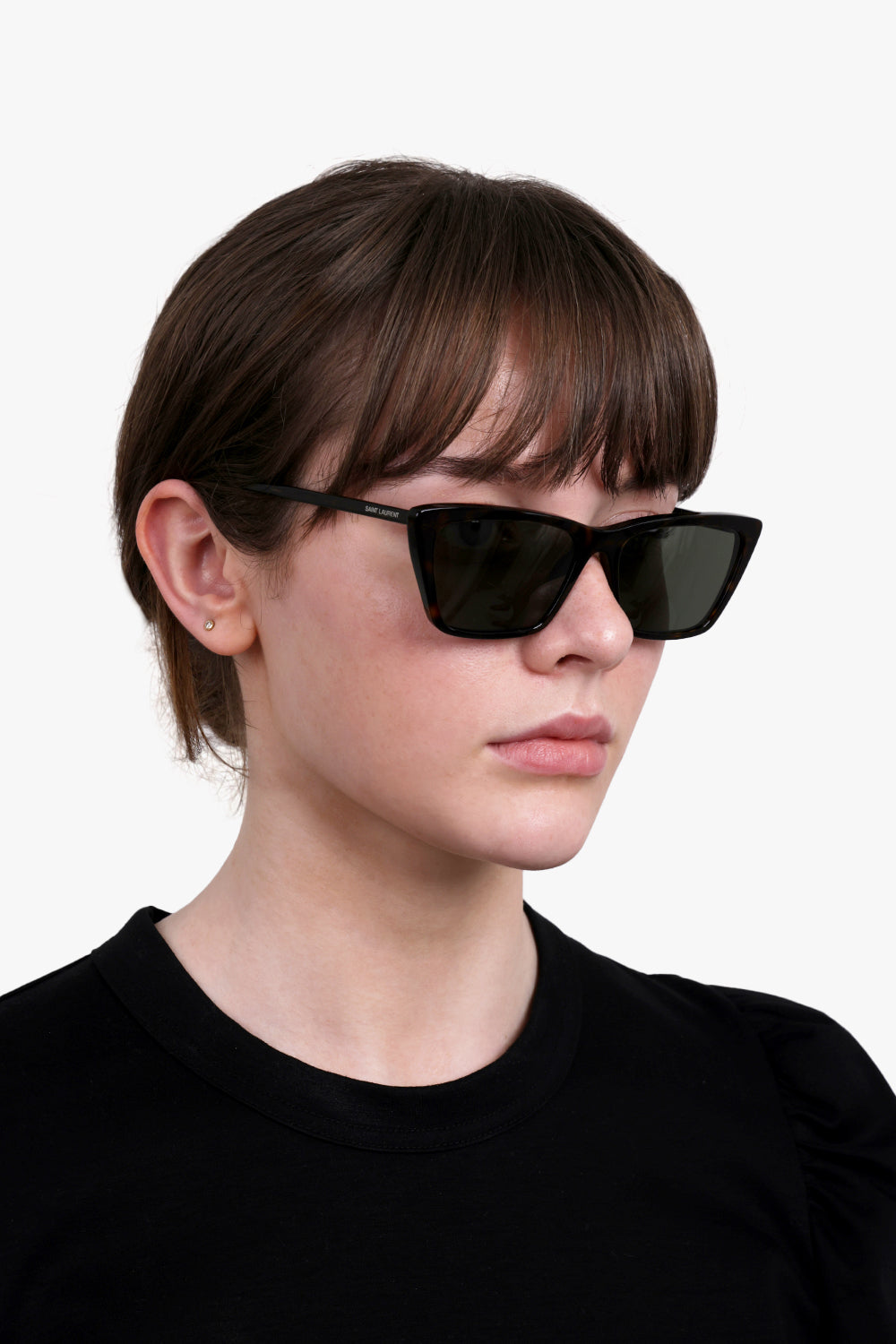 SAINT LAURENT ACCESSORIES BROWN / DARK HAVANA/GREY SL 737 Mica Thin Square Cat Eye Sunglasses | Dark Havana/Grey