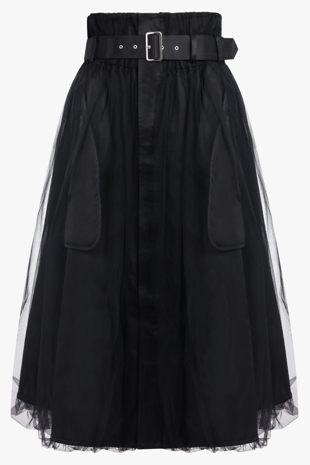 NOIR KEI NINOMIYA RTW Tulle Overlay Belted Midi Skirt | Black