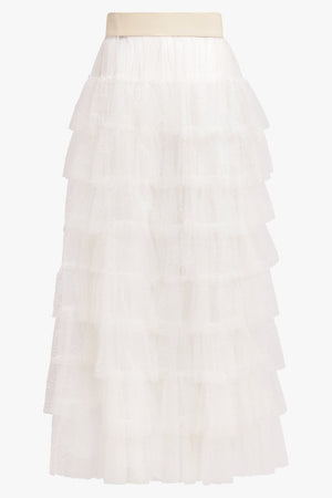 UMA WANG RTW Gram Layered Tulle Midi Skirt | Off White