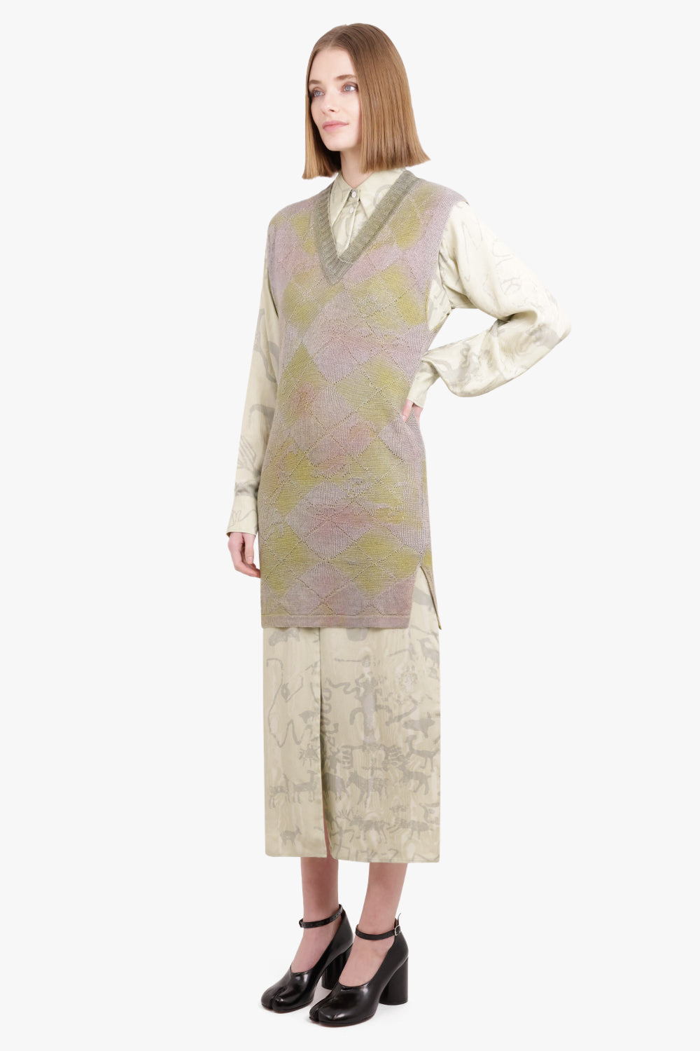 VIVIENNE WESTWOOD RTW Pearl V Neck S/Less Argyle Knit Dress | Multi