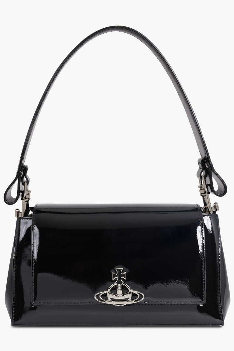 VIVIENNE WESTWOOD BAGS BLACK / BLACK Hazel Patent Medium Handbag | Black/Silver