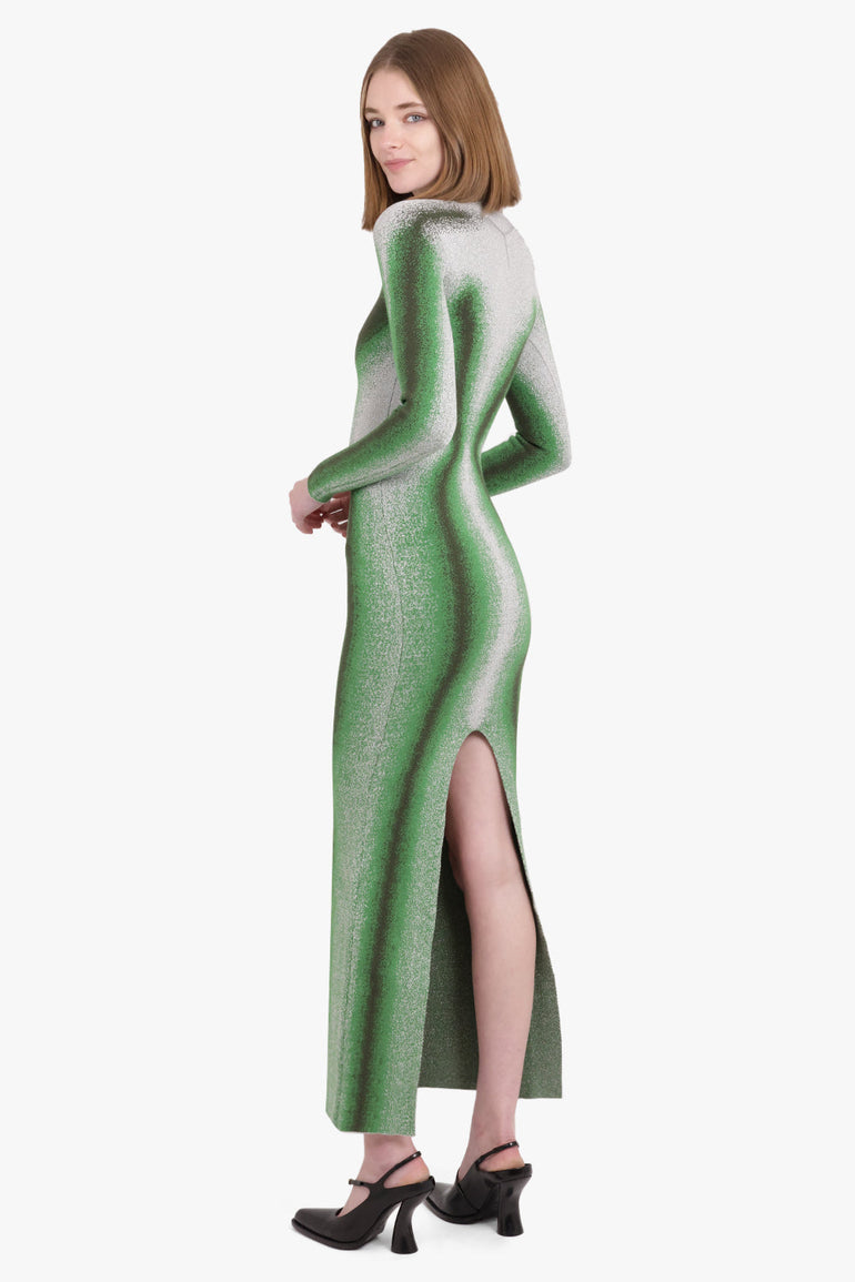 Y/PROJECT RTW Gradient Abstract Body Print L/S Knit Maxi Dress | Green/Grey