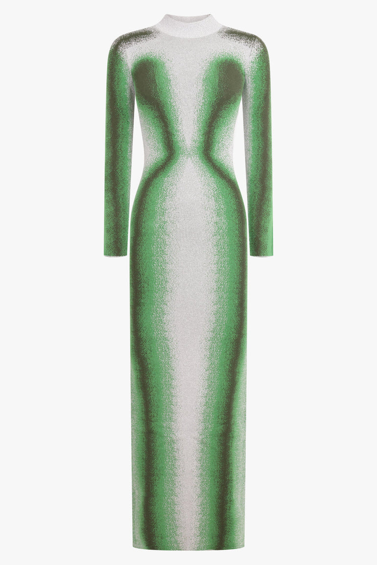 Y/PROJECT RTW Gradient Abstract Body Print L/S Knit Maxi Dress | Green/Grey