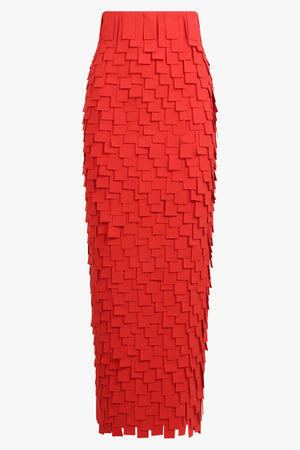 AWAKE MODE RTW Multi Rectangle Textured Maxi Skirt | Red