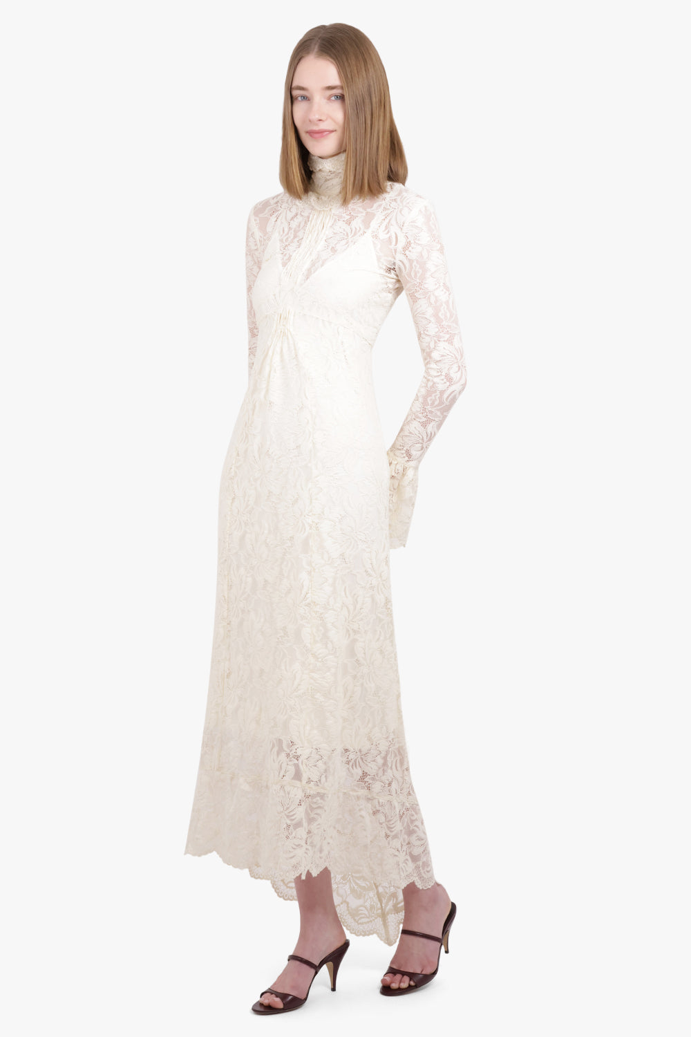 RABANNE RTW High Neck L/S Lace Maxi Dress | Ivory