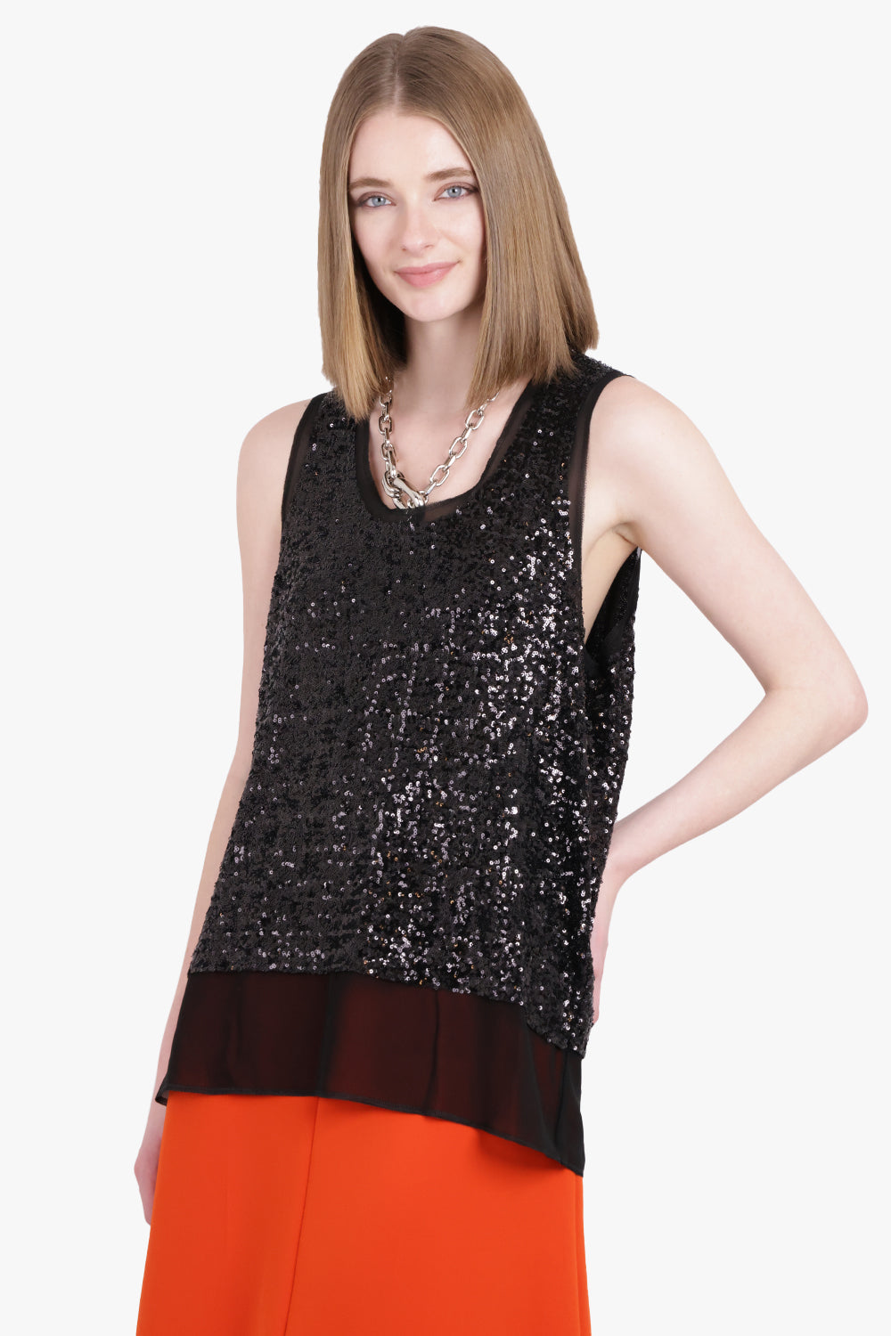 COMME DES GARCONS RTW Sequin Overlay S/Less Top | Black