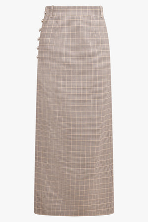 Check Print Straight Maxi Skirt | Beige