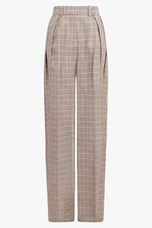 Check Print Straight Pant | Beige