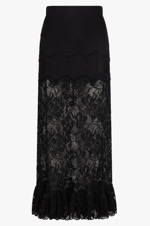 Lace Maxi Skirt With Ruffle Detail | Black