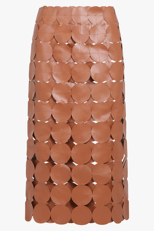 AWAKE MODE RTW Multi Circle Leather Midi Skirt | Brick Brown