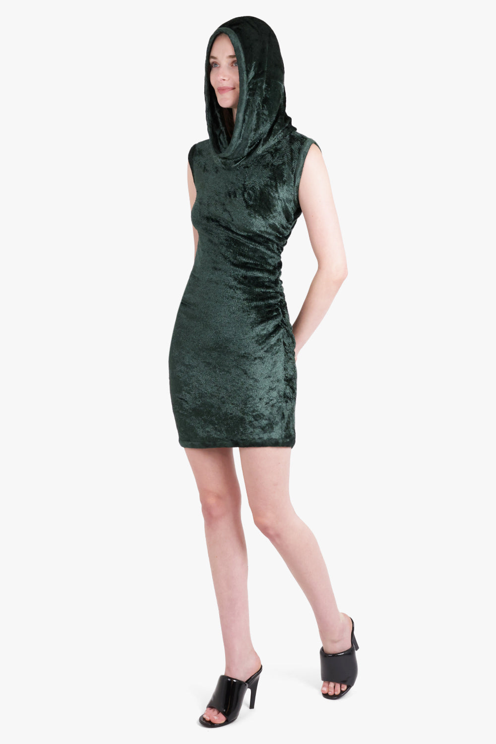 ALAIA RTW Shiny Velvet Mini Hood Dress | Forest Green