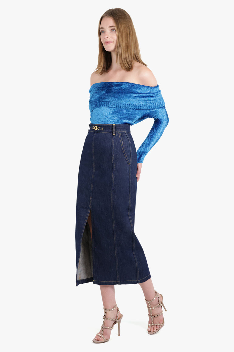 ALAIA RTW Velvet Off the Shoulder Top | Azur