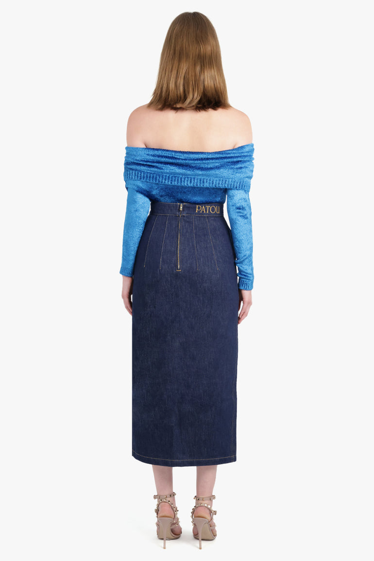 ALAIA RTW Velvet Off the Shoulder Top | Azur