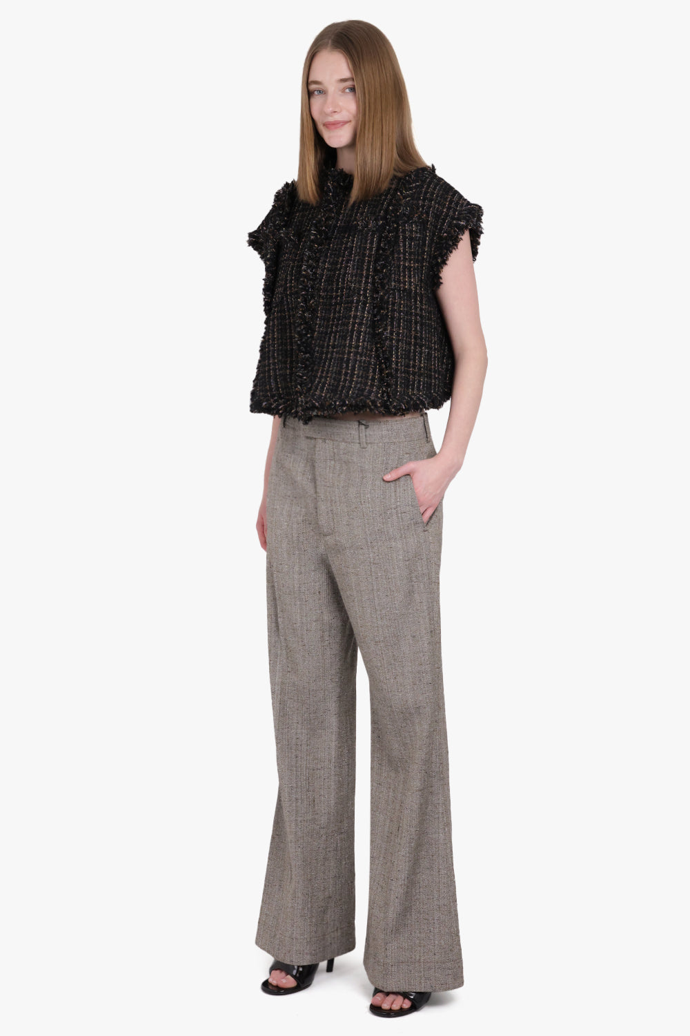 BOTTEGA VENETA RTW Knotted Melange Trouser | Brown/White