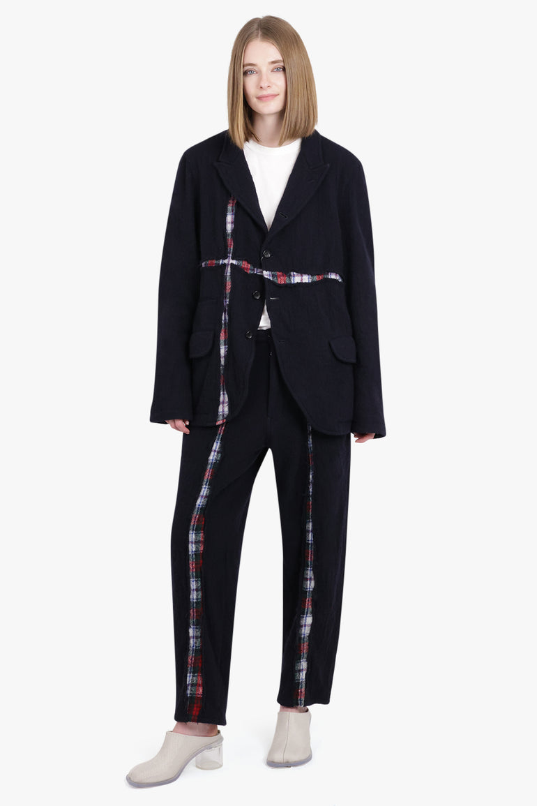 COMME DES GARCONS SHIRT RTW BLAZER WITH TARTAN DETAILING | NAVY/WHITE