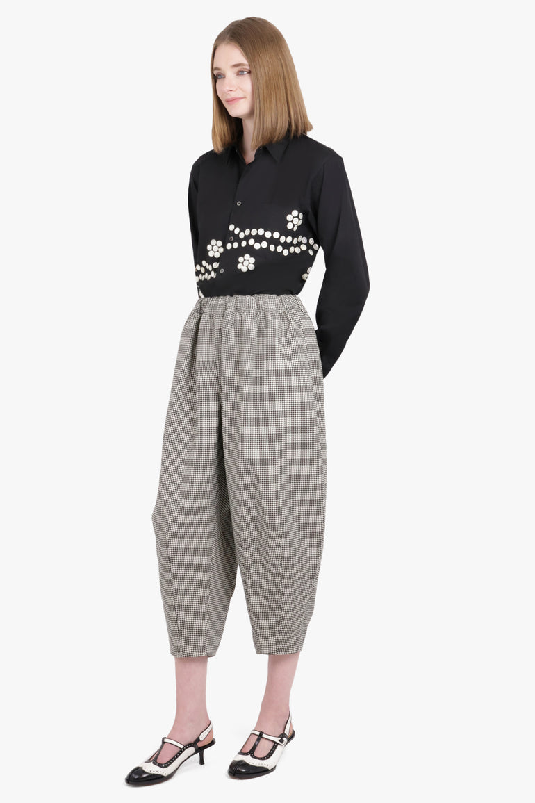 COMME DES GARCONS RTW Houndstooth Print Tapered Balloon Pant | Grey